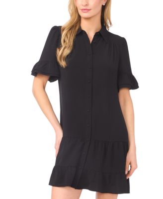 Women's Double Ruffle Sleeve Collared Mini Dress