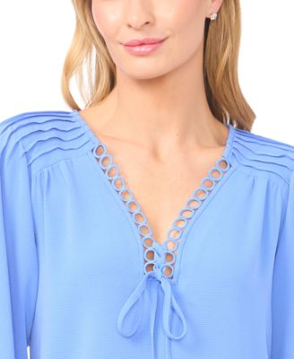 Women's Circular Trim Pin-Tuck Long-Sleeve Top