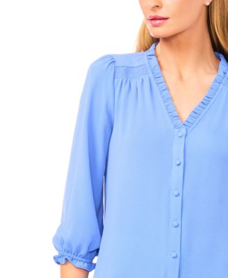 Women's Ruffled Button-Front 3/4-Sleeve Blouse