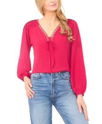 Women's Circular Trim Pin-Tuck Long-Sleeve Top
