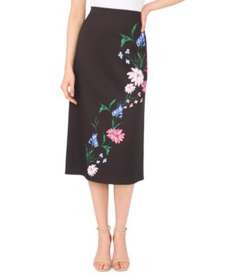 Women's Flat Front Detail Pull-On Midi Skirt