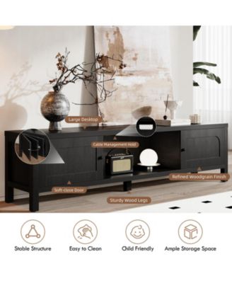 70" TV Stand with Storage Modern Media Console with Doors Cable Management and Wood Legs for Living Room