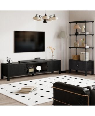 70" TV Stand with Storage Modern Media Console with Doors Cable Management and Wood Legs for Living Room