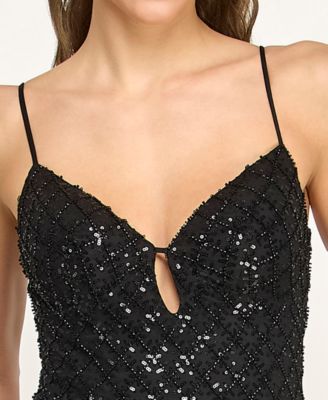 Juniors' V-Neck Sequin Gown