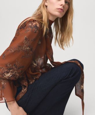 Women's Floral-Print Bow Blouse