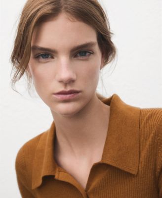 Women's Polo-Neck Ribbed Sweater