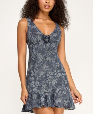 Juniors' Rosette Detail Flounce Hem Dress