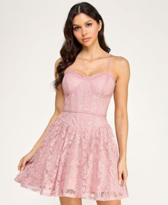 Juniors' Sweetheart Neck Sleeveless Lace Corset Dress