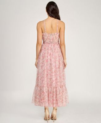 Juniors' Floral Glitter Midi Dress