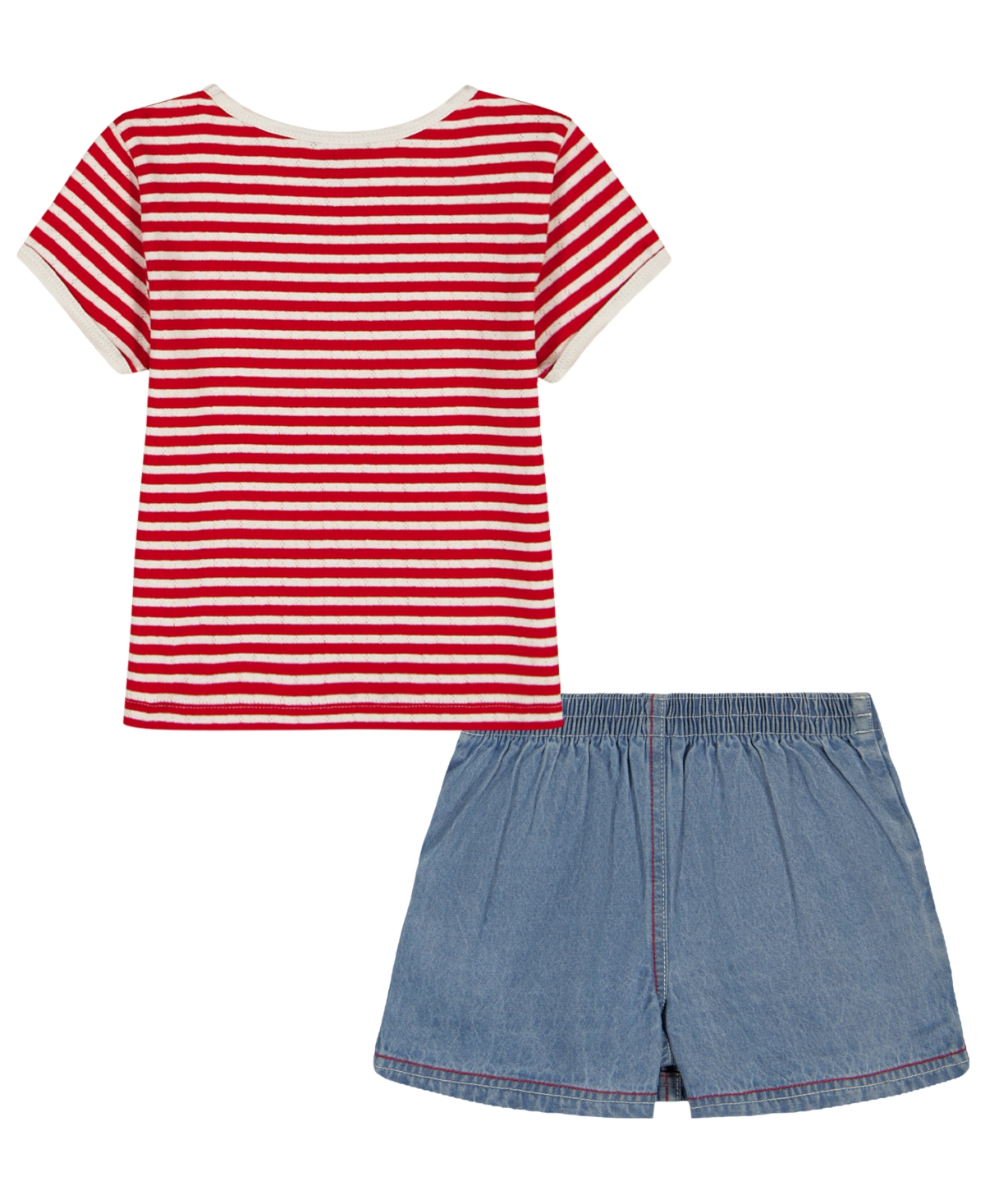 Tommy Hilfiger Girls' Toddler 2T-4T Striped Pointelle Rib T-Shirt & Star Patch Denim Skort, 2-Piece Set