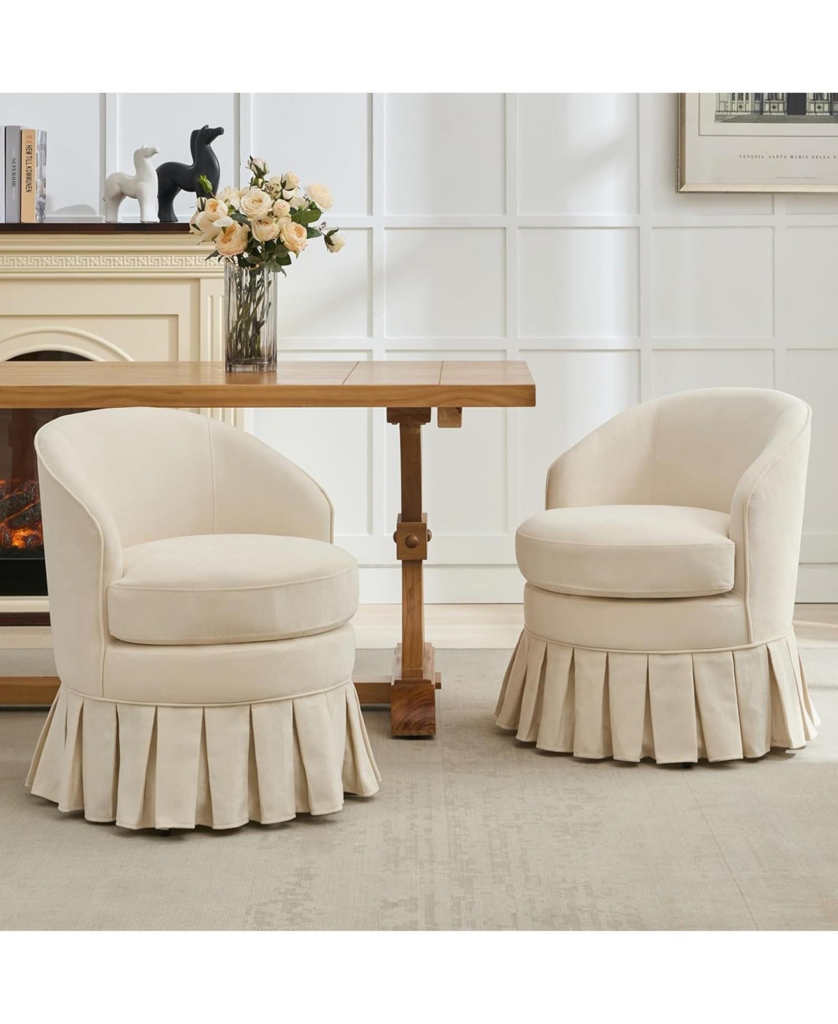 gaomon Mid Century Modern Upholstered Arm Chair, Tall Back Vanity Stool with Side Pockets & Wood Legs, Multi-Use for Makeup Desk Piano