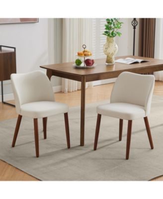 Set of 2 Linen Upholstered Wing Back Dining Chairs, Wood Legs with Leveling Feet & Thick Cushions for Kitchen