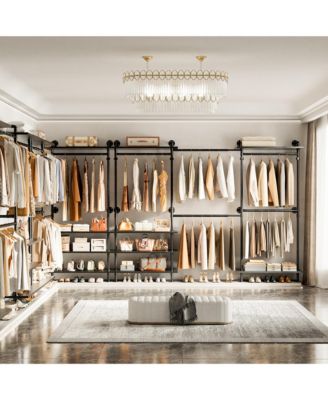 Clothing Rack,Garment Rack With 3 Wood Shelves, Organizer Rack Wall Mounted