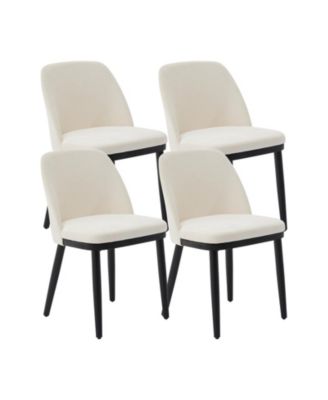 Modern Linen Upholstered Dining Chair Set, Curved Back Kitchen Chairs with Solid Wood Legs