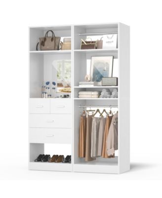 Set of 2 Free-standing Closet System with Drawers and Hanging Rods for Reach-in/ Walk-in Closet