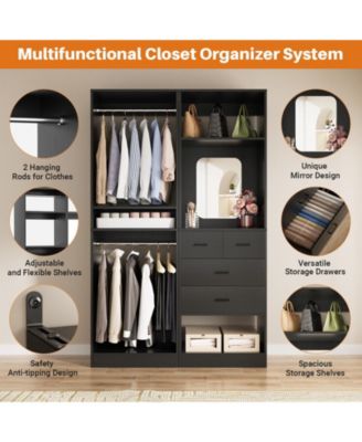 Set of 2 Free-standing Closet System with Drawers and Hanging Rods for Reach-in/ Walk-in Closet