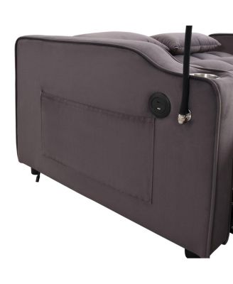 Velvet Pull-out Sleeper Sofa Bed with USB, Reclining Back, Tufted