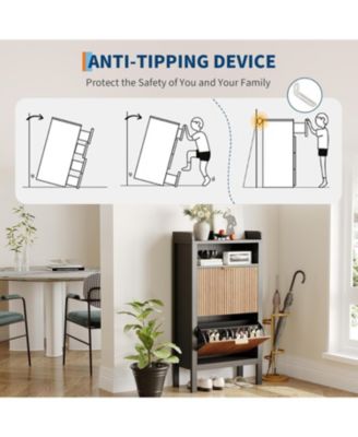 Shoe Storage Cabinet with 2 Flip Drawers, Fluted Narrow Shoe Storage Cabinet Organizer with Legs