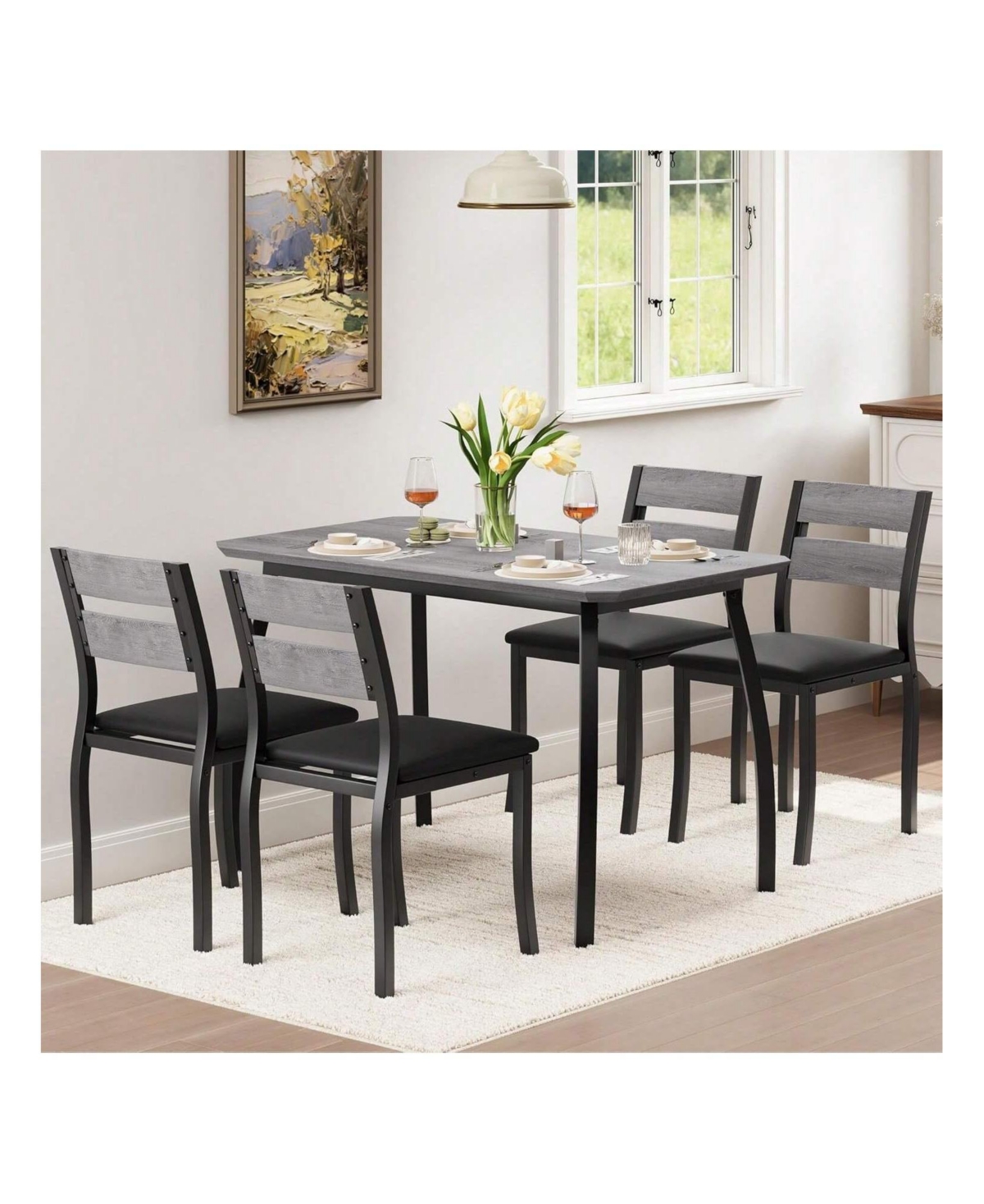 Gaomon Kitchen Table Dining Table Set For 4 5 Piece Metal Frame Kitchen Table And Chair Set for Dining Room