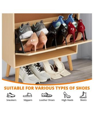 Shoe Storage Cabinet with Flip-Drawers, Ventilated Hidden Narrow Shoe Cabinet | Odor-Resistant MDF Shoe Cabinet Storage