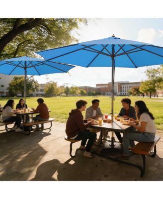 13ft XL Heavy Duty Solid Wood Outdoor Patio Umbrella with Base Parasol Wheels Stand for Bistro Market Table Garden Deck Yard Poolside Blue