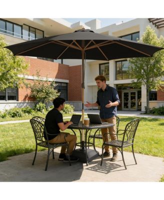 13ft XL Heavy Duty Solid Wood Outdoor Patio Umbrella with Base Parasol Wheels Stand for Bistro Market Table Garden Deck Yard Poolside Black