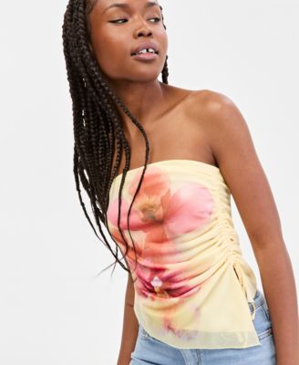 Juniors' Hibiscus Mesh Tube Top