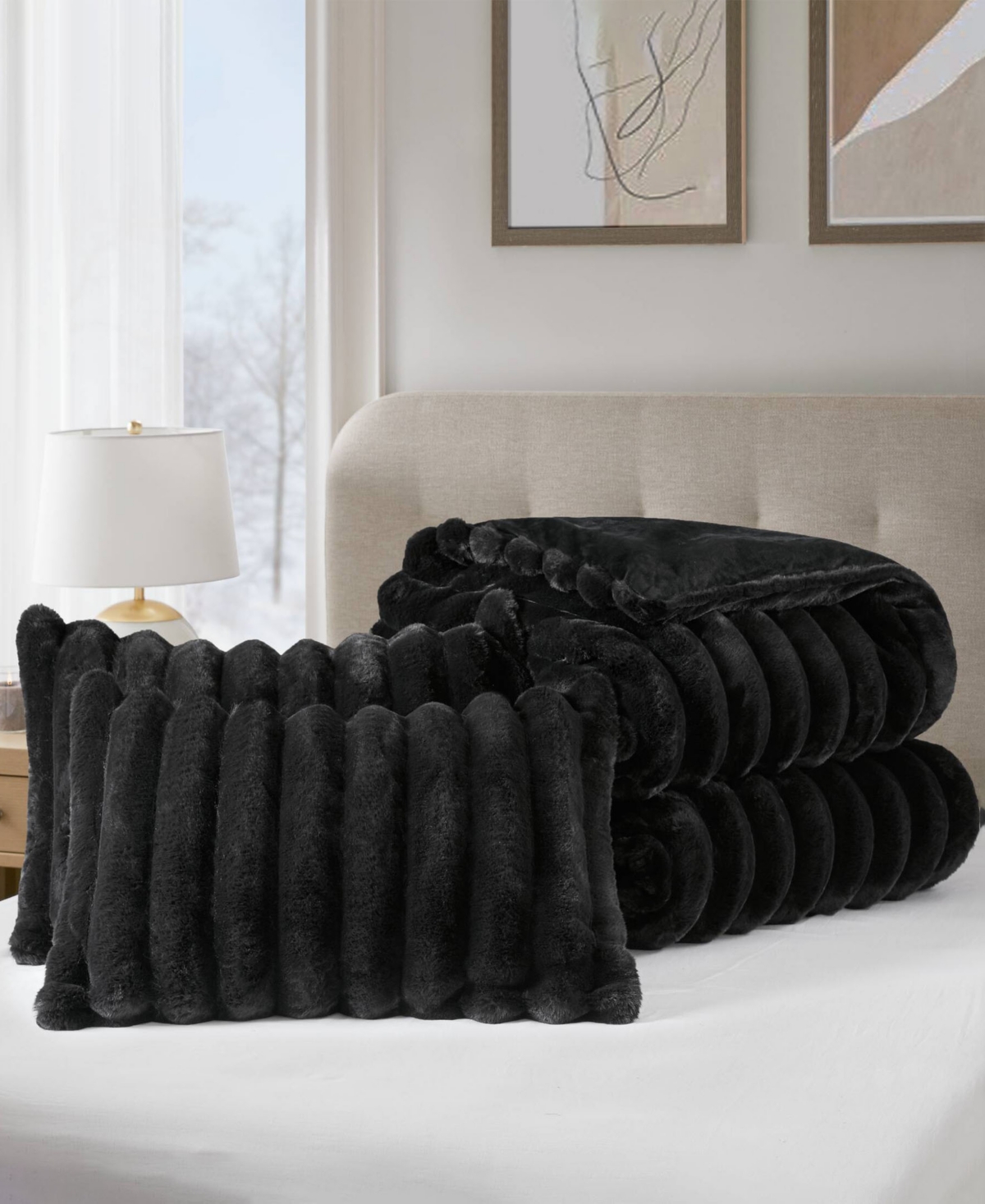 Madison Park Jasmine Faux Fur Reverse to Velvet 3-Pc. Comforter Set