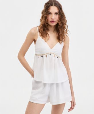 Juniors' Sleeveless Crochet Babydoll Top