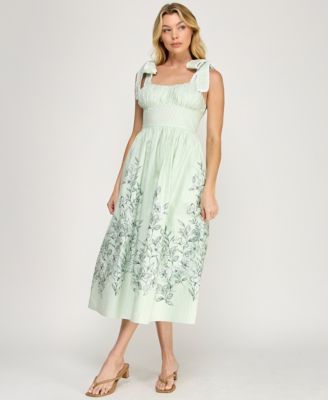 Juniors' Tie Shoulder Fit & Flare Midi Dress