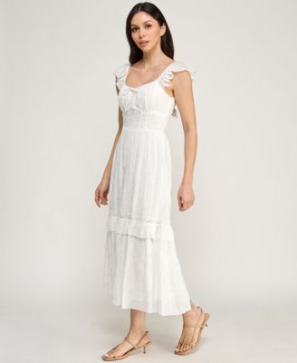 Juniors' Flutter-Sleeve Embroidered Midi Dress