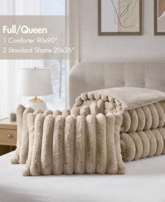 Jasmine Faux Fur Reverse to Velvet 3-Pc. Comforter Set, Full/Queen