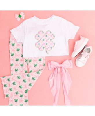 Little Girls Ditsy Shamrock Patch St. Patrick's Day Short Sleeve T-Shirt