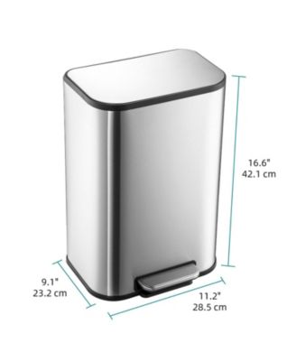 Bathroom Trash Can, 3.2 Gallon / 12 Liter Stainless Steel Garbage Can, Small Rectangular Trash Can with Soft Close Lid Foot Pedal