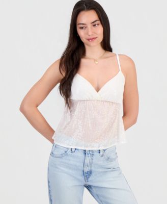 Juniors' Sequin Babydoll Tank