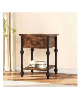 Industrial 2-Tier End Table Nightstand, Drawer Storage Side Table Featured Bedside Organizer for Bedroom