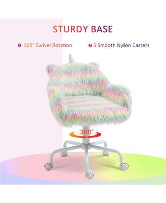 Fluffy Unicorn Office Chair with Mid-Back Armrest Support Rainbow Design