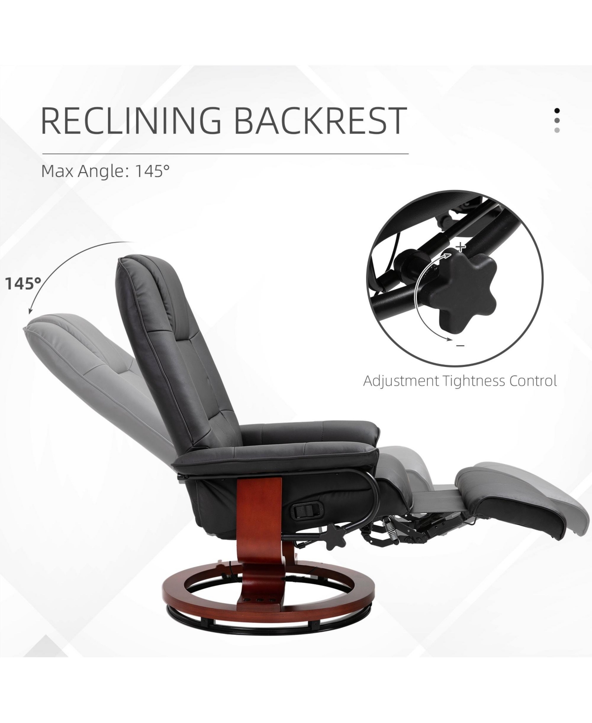 Boyel Living Faux Leather Manual Recliner Adjustable Swivel Lounge Chair with Footrest