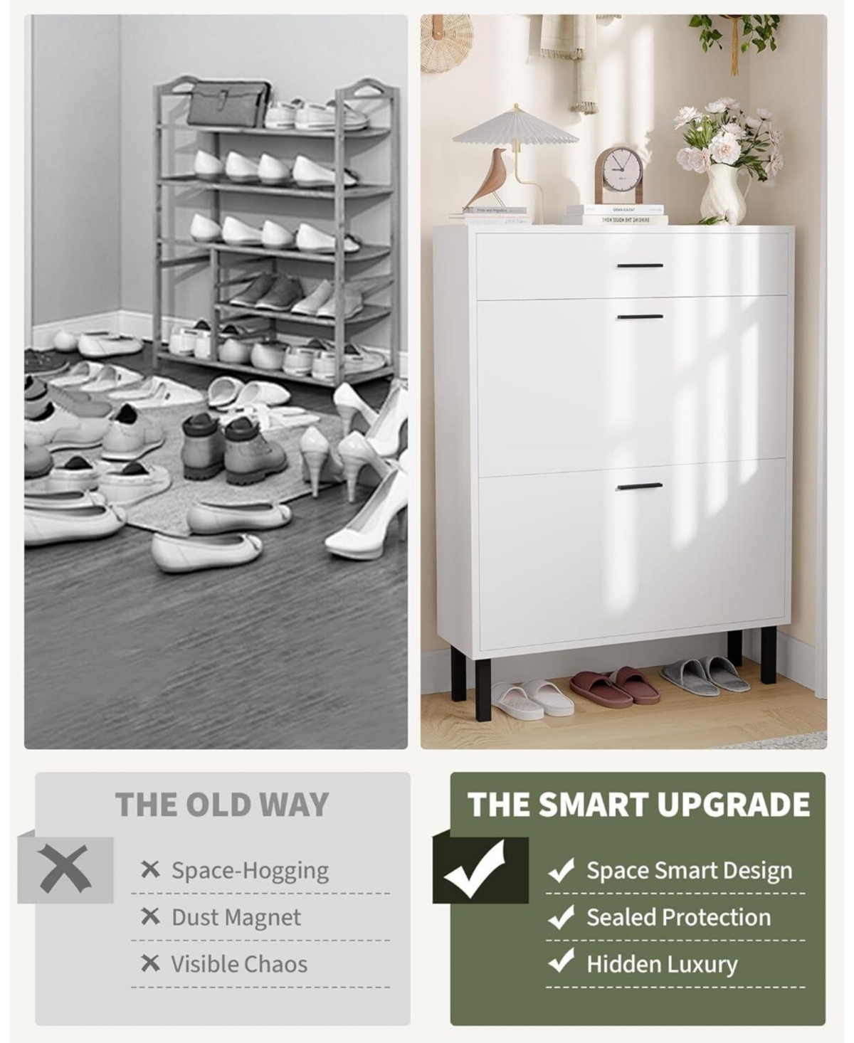 gaomon Narrow Shoe Cabinet Storage for Entryway, 3 Drawers, Freestanding Shoe Organizer Wooden,Shoe Rack Storage with 3-Tier Adjustable