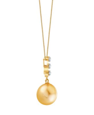 Cultured Golden South Sea Pearl (11mm) & Diamond Accent Pendant Necklace in 10k Yellow Gold