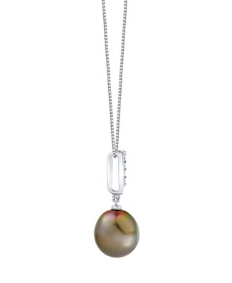Cultured Tahitian Pearl (10mm) & Diamond Accent Necklace in 14k White Gold