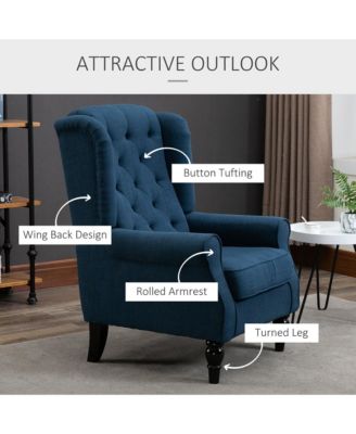 Button-Tufted Accent Chair with High Wingback Rounded Cushioned Armrests