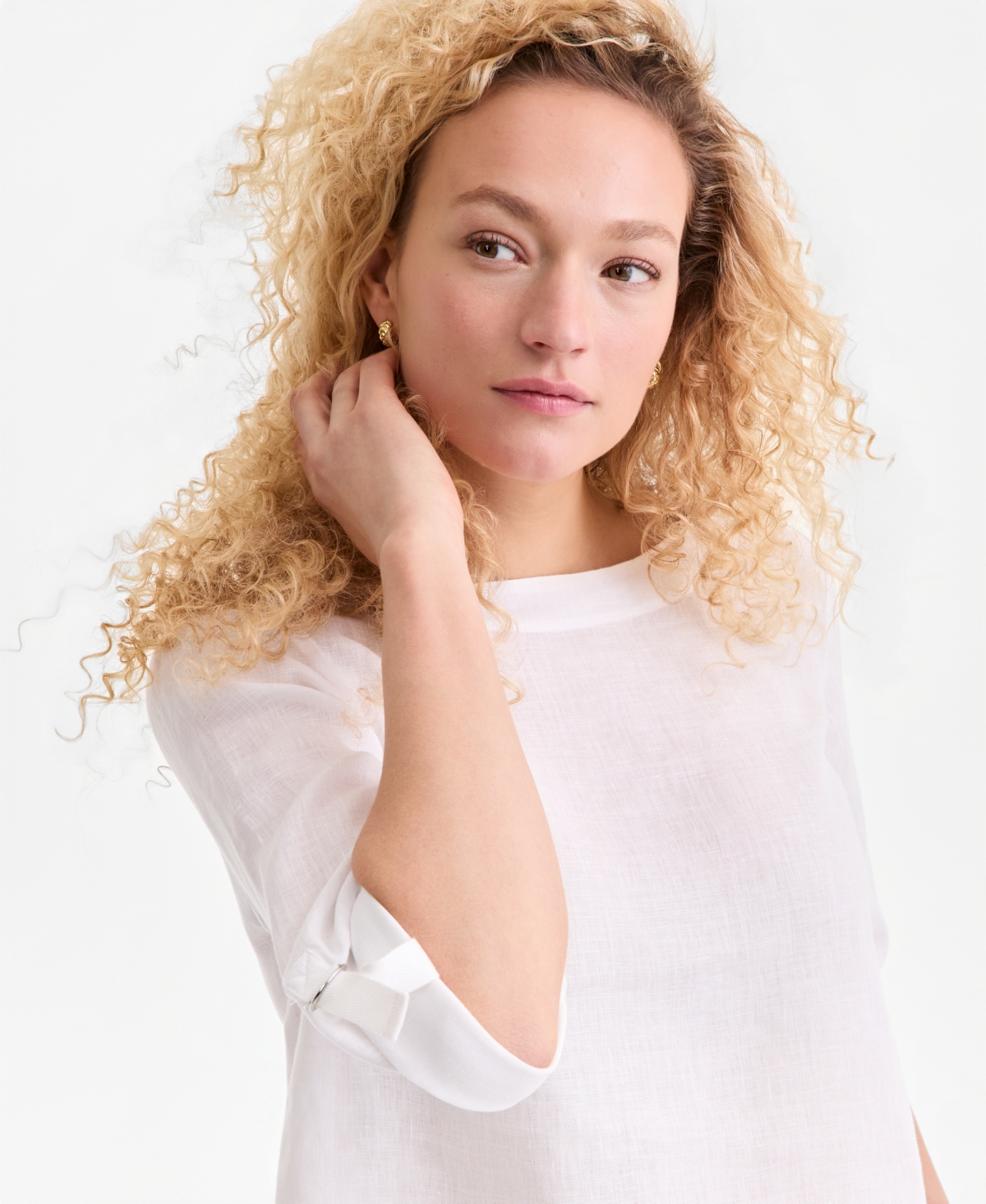 Charter Club Women's 100% Linen D-Ring Top, Created for Macy's