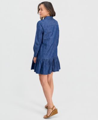 Petite Denim Flounce-Hem Shirtdress
