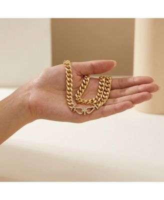 14K Gold Plated Cuban Chain CZ Door Knocker Necklace