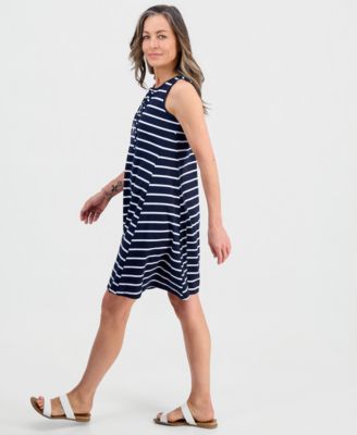 Petite Striped Knit Sleeveless Lace-Up Dress