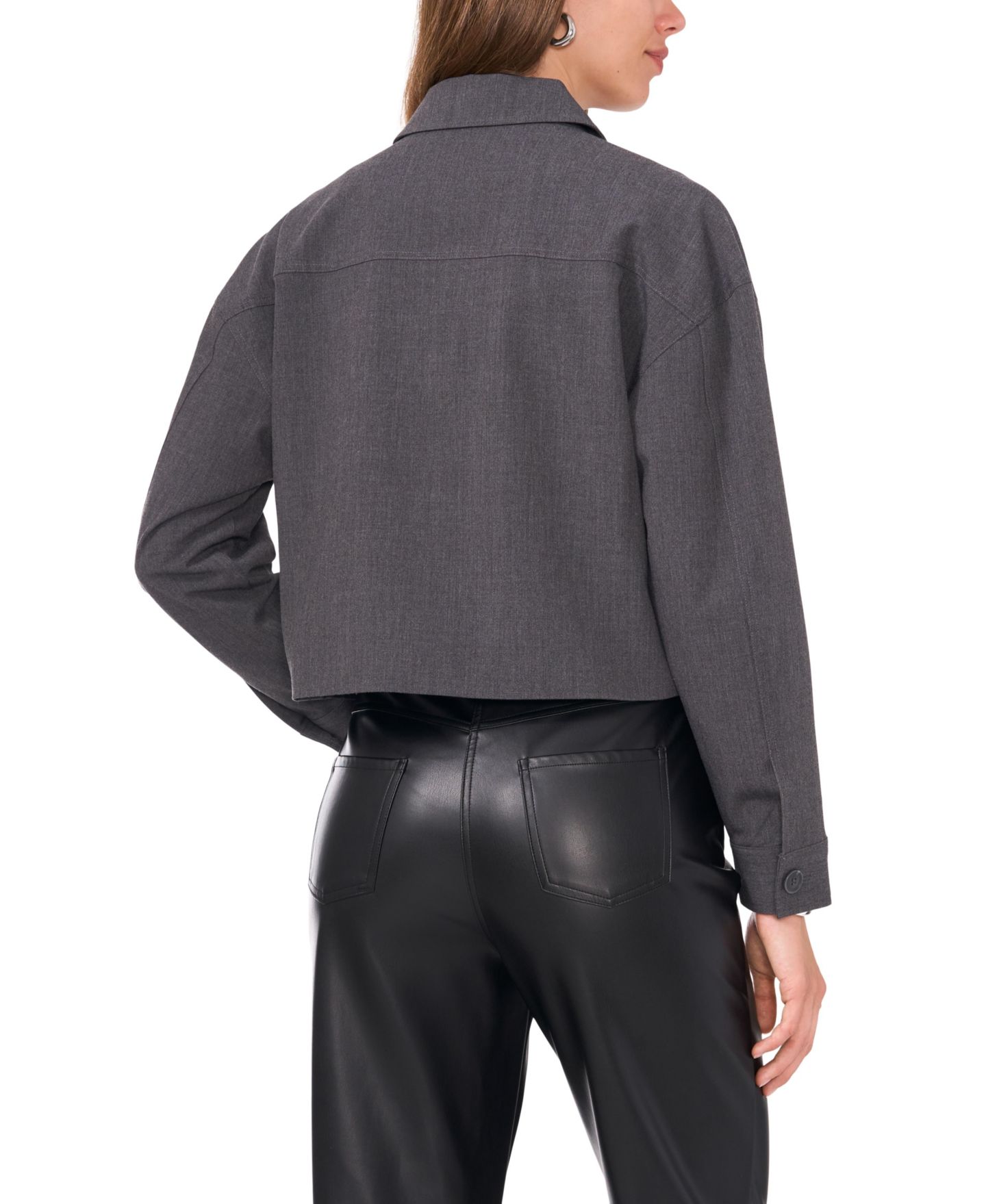 Женская куртка Vince Camuto Cropped Button-Up Shirt Jacket, цвет: Меланжевый серый — фото 3