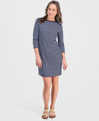 Petite Striped Knit Envelope-Neck 3/4-Sleeve Dress