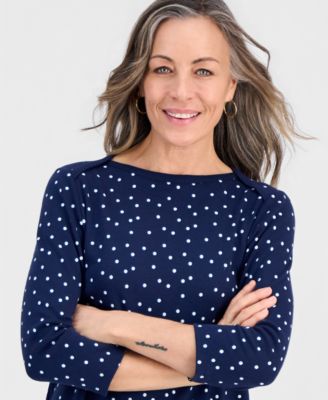 Petite Polka Dot Knit Envelope-Neck 3/4-Sleeve Dress