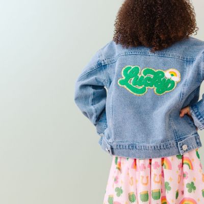 Big Girls Lucky Rainbow Patch St. Patrick's Day Denim Jacket